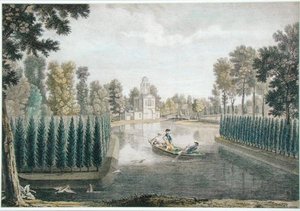 The Water Gardens at Chiswick House, London, c.1720-28 (colour engraving) (see also 176474) 作： Pieter Andreas (after) Rysbrack