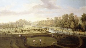リッチモンドのチズウィックガーデンズからニューガーデンズを越えてバニオに向かっての眺め、1729年〜31年頃