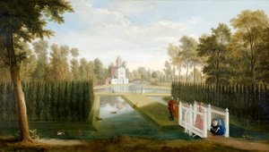 Bagnio (Cascina) Chiswick House の後方にある Chiswick Gardens の眺め (キャンバスに油彩) 作： Pieter Andreas Rysbrack