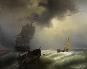 強風の海で船、1838 作： Pieter Arnout Djixhoorn