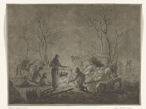 1813 年にアムステルダムでフランスの占領中に火災によるコサックのビバーク 作： Pieter Bartholomeusz. Barbiers