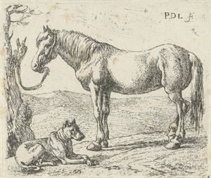 牧草地の馬と犬 馬（シリーズタイトル） 作： Pieter Bodding van Laer