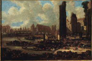 ル・ポン・ヌフ、ラ・シテ、ラ・トゥール、ラ・ポルト・ド・ネスル 1650年頃 カンヴァスに油彩 作： Pieter Casteels