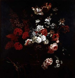 銅製花瓶の花の静物画