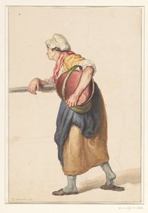 腕の下にバケツを持って立っている女性 作： Pieter Christoffel Wonder