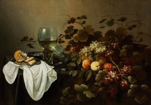 果物と油絵のある静物 - Peinture de Pieter Claesz (c. 1597-1660) - 1644 - 油彩・キャンバス - 104,5x146 - Szepmuveszeti Muzeum, Budapest