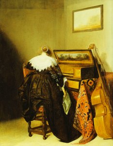 ヴァージナルの前で後ろから見た着席女性、 作： Pieter Codde
