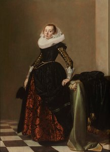 豪華な服装をした若い女性の肖像、1630年頃（パネルに油彩） 作： Pieter Codde