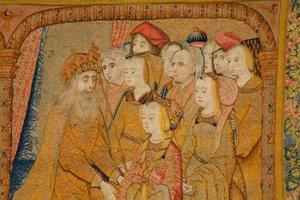フランダースのタペストリー。 告知。 詳細、c.1502-04（金、銀、絹、羊毛）