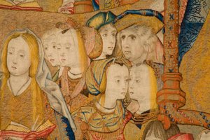 フランダースのタペストリー。 告知。 詳細、c.1502-04（金、銀、絹、羊毛）