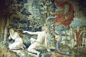 フィレンツェ。 堕落後のアダムとイブ、ブリュッセルのタペストリー、1548年、20世紀 作： Pieter Coecke van Aelst