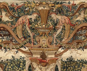 VertumnusとPomona：剪定ばさみに変身したVertumnus、1550年頃（金、羊毛、絹） 作： Pieter Coecke van Aelst