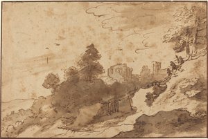 橋と遺跡を背景にした風景 作： Pieter Dircksz Santvoort