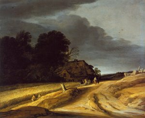 未舗装の道路と農家のある風景 作： Pieter Dircksz Santvoort