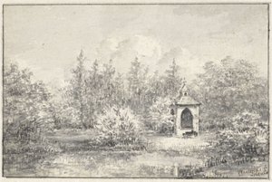 木々の間に家があるライドゥイン公園の眺め 作： Pieter Ernst Hendrik Praetorius