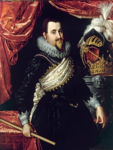 クリスチャン 4 世、デンマーク王 (1577-1648) の肖像画。 Pieter Isaacsz (1569-1625) による 1615 年頃の絵画。フレデリクスボー城。 デンマーク。