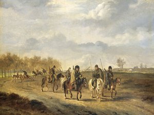 1813年、北オランダのベルゲン近くの田舎道のコサック 作： Pieter Gerardus van Os