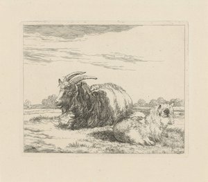 横になっているヤギと子供 羊とヤギ（シリーズタイトル） 作： Pieter Gerardus van Os