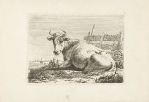 フェンスで横になっている牛 牛（シリーズタイトル） 作： Pieter Gerardus van Os