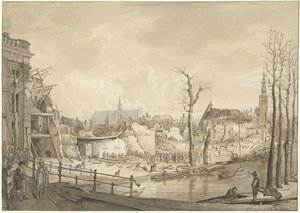 1807 年 1 月 12 日、ライデンでの火薬災害後のステーンスシューア北側の廃墟 作： Pieter Gerardus van Os