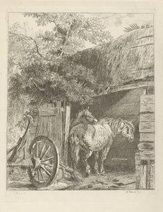 納屋の 2 頭の馬 作： Pieter Gerardus van Os