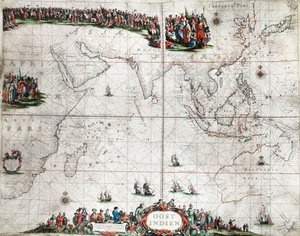 東インド諸島地図、1666年頃（彩色エングレーヴィング） 作： Pieter Goos