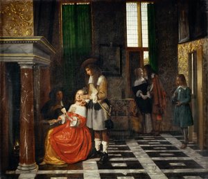 豪華なインテリアのカードプレーヤー 作： Pieter Hooch de