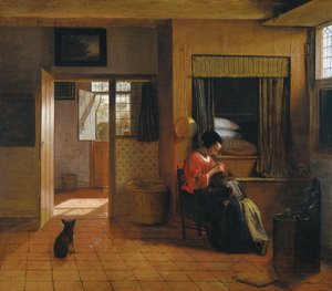 母親が子供の髪を洗っているインテリア 母親の義務 1659-1660年 作： Pieter Hooch de
