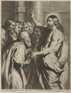 ペテロに鍵を渡すキリスト。 作： Pieter I de Jode