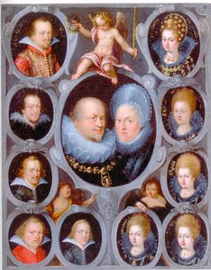 フリードリヒ1世（1557-1608）（1593-1608）とヴュルテンベルク公爵夫人シビュラと10人の子供たち