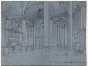 北通路の東端から西を見ると、ハールレムの新教会の内部が見える 作： Pieter Jansz Saenredam