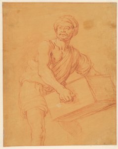 Studie eines bärtigen und turbantragenden Mannes, der eine Truhe trägt