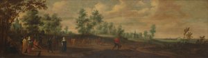 田舎の邸宅の外で踊るカップルのいる風景 作： Pieter Meulener