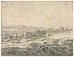 8月：ワゴンのある風景、1655年頃。 作： Pieter Molyn