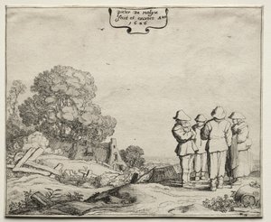 会話する4人の農民のいる風景、1626年。 作： Pieter Molyn