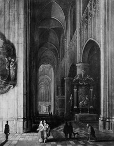夜のゴシック様式教会の内部。 1660年。 作： Pieter Neefs