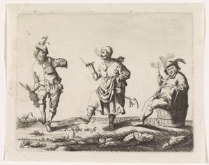 踊る農夫と農夫の妻と樽の上の男 作： Pieter Nolpe