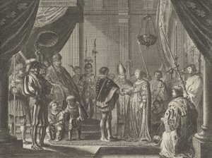 プレート 7: フランシスコ 1 世デ メディチとオーストリアのヨハンナの結婚、Caspar Barlau...、1638 年より。
