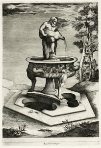 ローマ近郊のツェージ宮殿の庭園にあるシレノスの噴水 作： Pieter Perret