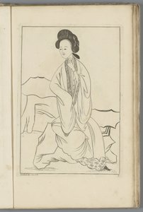 着物の袖に右手を入れる中国人女性 中国の女と花と鳥（連載タイトル） 作： 匿名（おそらく）