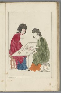2 人の中国人女性がカード ゲームをしている 中国の女と花と鳥（連載タイトル） 作： 匿名（おそらく）