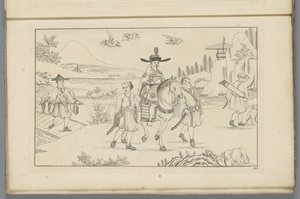 馬に乗って鳥を狩る中国の紳士 P. Schenk Jun (...) による 