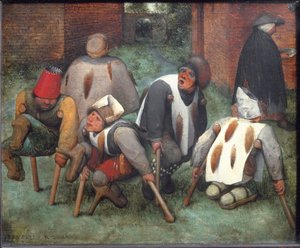 The Beggars or The Cripples - 木に油彩 作： Pieter Bruegel the Elder