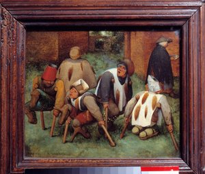 The beggars Groups of disabled dead and miserable.ピーテル・ブリューゲル（またはブリューゲル、ブリューゲル、ブリューゲル）前者（1525-1569）による絵画。1568.薄暗い。0.18x0.21 m ルーヴル美術館（パリ）。 作： Pieter Bruegel the Elder