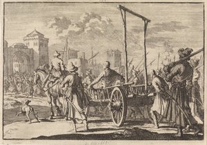 ステファン・ラジンと彼の兄弟のフロルがモスクワの鉄の檻に到着、1671年、1698年 作： Pieter Van der Aa
