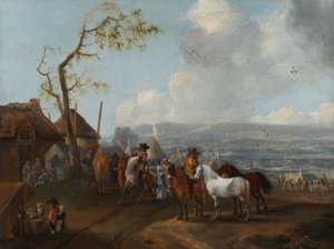 キャンプ風景（キャンバスに油彩） 作： Pieter WouwermansまたはWouwerman