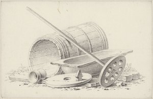 骨粉の壺と桶の静物画