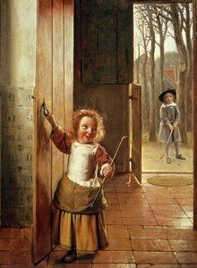 「ゴルフ」スティックを使った戸口の子供たち、1658〜60年頃 作： Pieter de Hooch