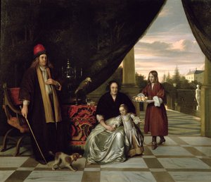 テラスでの家族の肖像画、1667 作： Pieter de Hooch