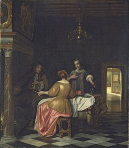 紳士と二人の婦人が会話する室内》1668-70年頃 油彩・カンヴァス 作： Pieter de Hooch